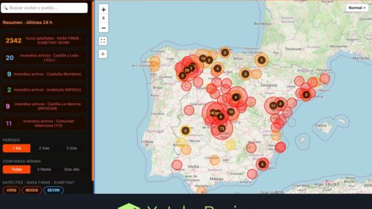 Este mapa te muestra todos los incendios activos de España en tiempo real, y puede avisarte si hay uno cerca de tu casa