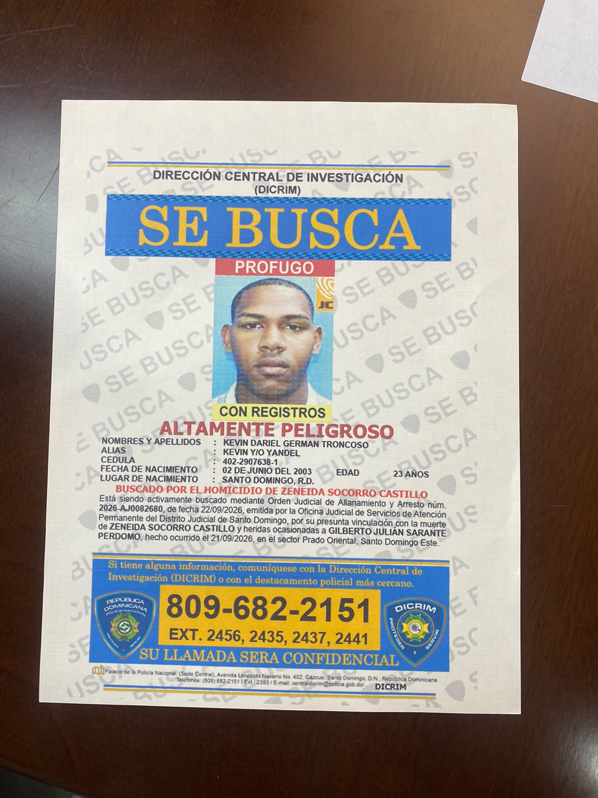 Policia Nacional Identifica a uno de los presuntos asaltantes en muerte de esposa de Julián Oro Duro