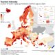 El mapa que destapa la presión del turismo en Europa: el 10% del territorio ya suma más visitantes que residentes