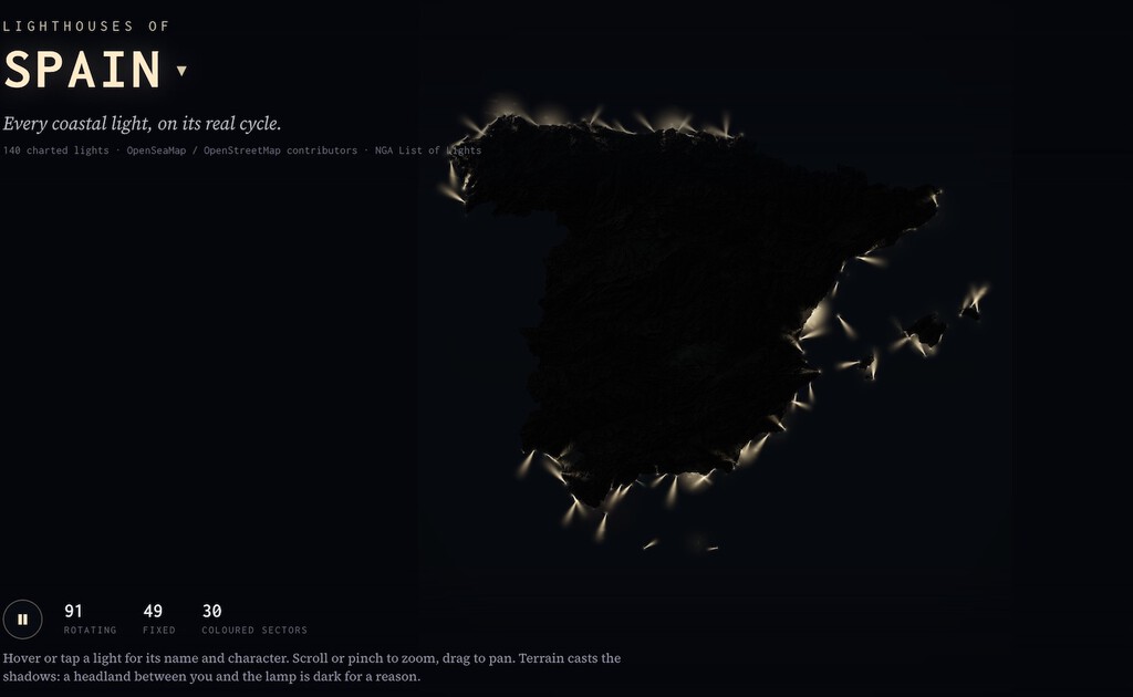 Todos los faros de España, en un espectacular mapa interactivo