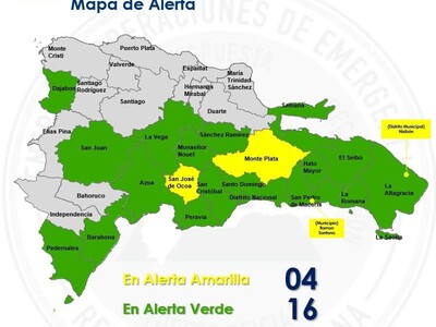 COE pronostica lluvias y mantiene alertas amarillas en Dominicana