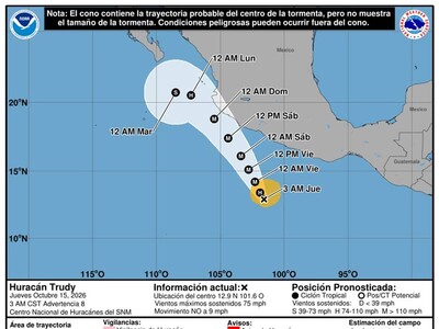 Trudy se convierte en huracán en las costas del Pacífico